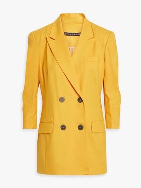 NWT Zeynep Arcay ‘Double-Breasted Pleated Wool-Blend Blazer in “Melon” Yellow 4